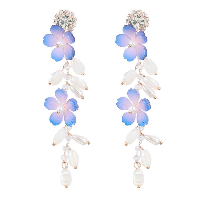 Wholesale Multilayer Resin Floral Imitation Pearl Long Earrings JDC-ES-JL1012
