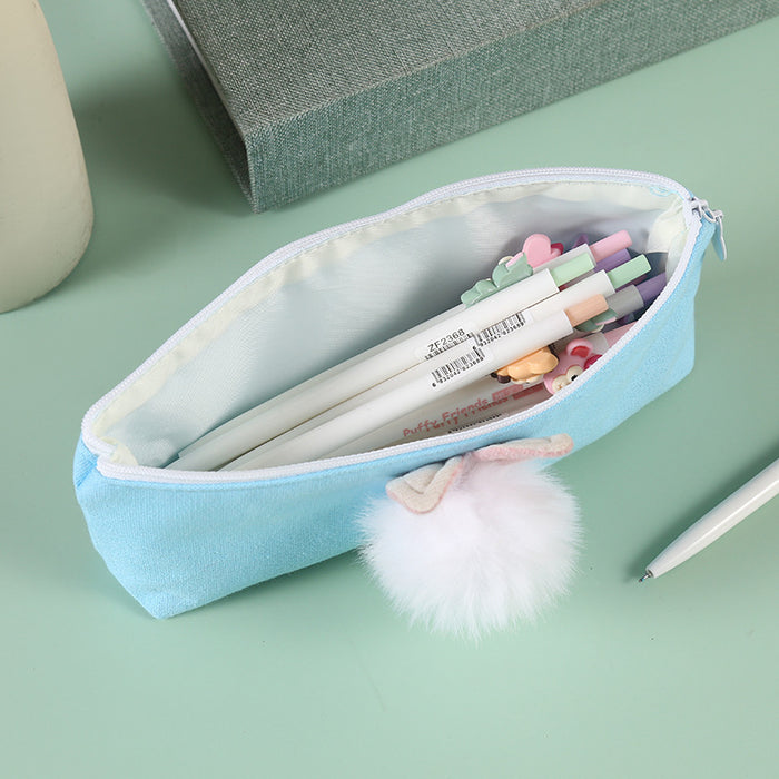 Wholesale Pen Bag Canvas Solid Color Hair Ball Cat Ears MOQ≥2 JDC-PC-FaMi006