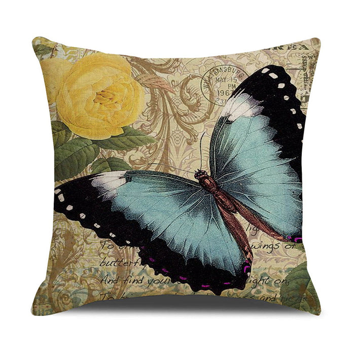 Wholesale Vintage Butterfly Floral Print Linen Pillowcase MOQ≥2 JDC-PW-Xiangren015