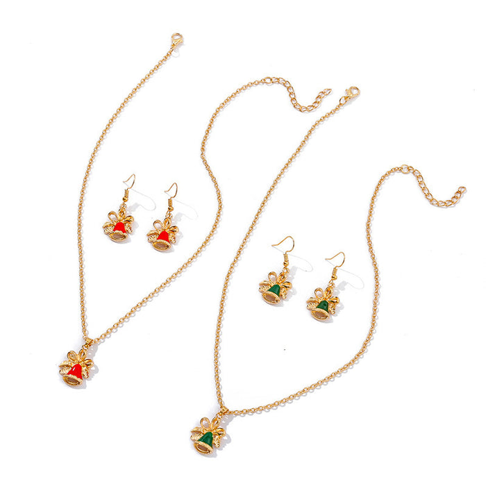 Wholesale Earring Alloy Enamel Christmas Bell Bow Necklace Set MOQ≥2 JDC-ES-HaoBiao014