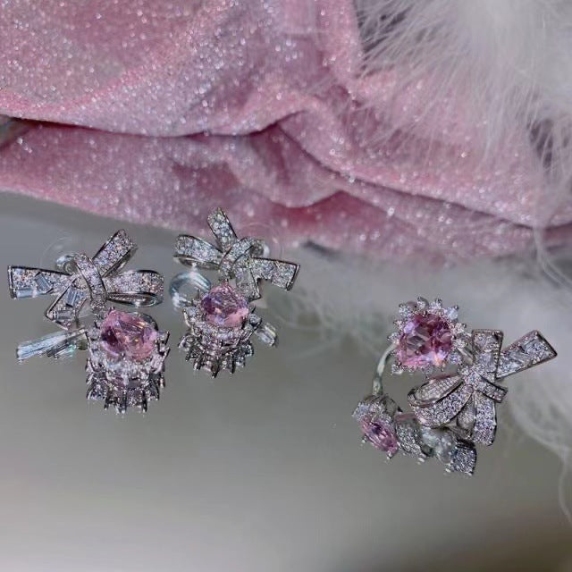 Wholesale Rings Alloy Pink Crystal Jewelry Set Bow JDC-RS-JiaW002