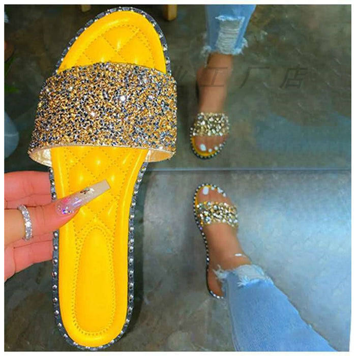 Zapatos al por mayor de gran tamaño, verano, una palabra, sandalias de dhinbo de dhinestone zapatos para mujeres jdc-sd-zuim006
