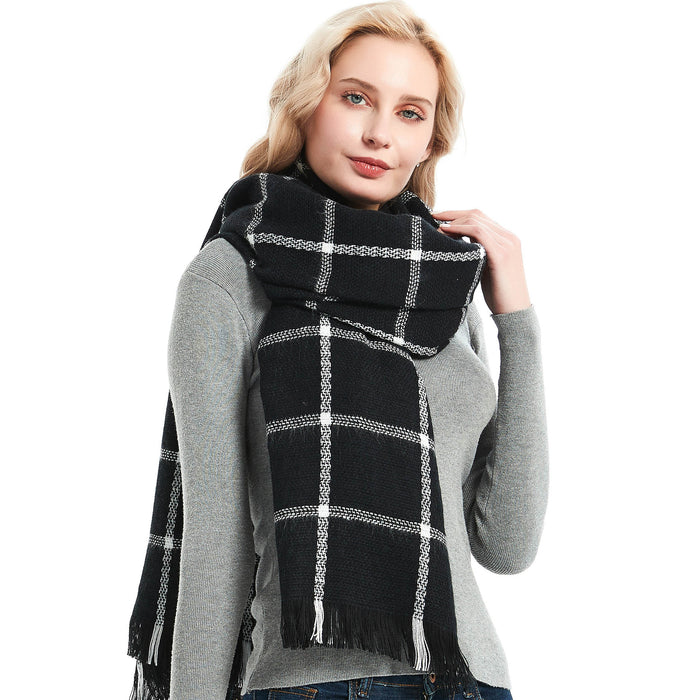 Wholesale Scarf imitation cashmere black and white plaid winter thickening warm JDC-SF-Junhao006
