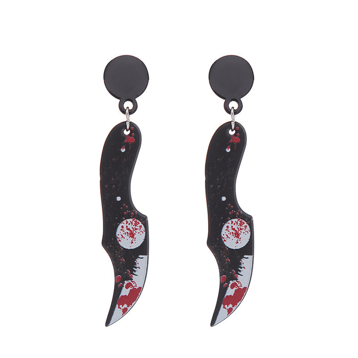 Wholesale earrings acrylic punk halloween bloody black axe MOQ≥2 JDC-ES-Chouteng007