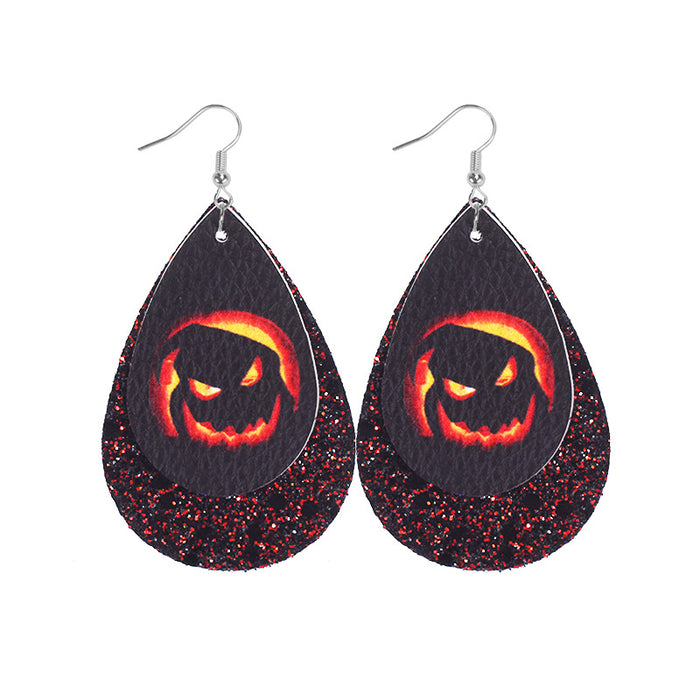 Wholesale Earrings Halloween Skull Spider Web Pumpkin Leather MOQ≥2 JDC-ES-zuol011