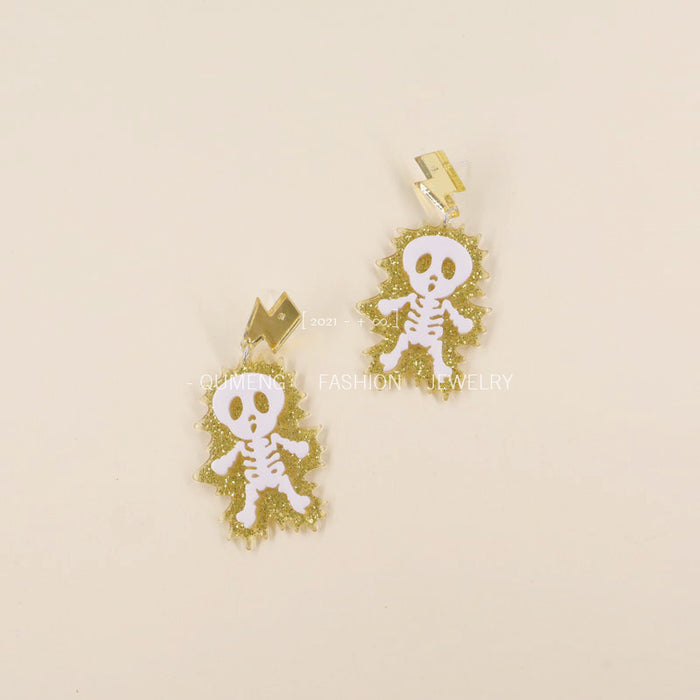Wholesale Earrings Halloween Acrylic Skull Lightning Gold Mirror MOQ≥2 JDC-ES-MOSHU035