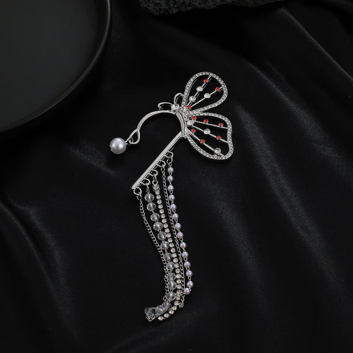 Jewelry WholesaleWholesale Crystal Tassel Butterfly Alloy Single Ear Clip JDC-ES-D793 Earrings 晴雯 %variant_option1% %variant_option2% %variant_option3%  Factory Price JoyasDeChina Joyas De China