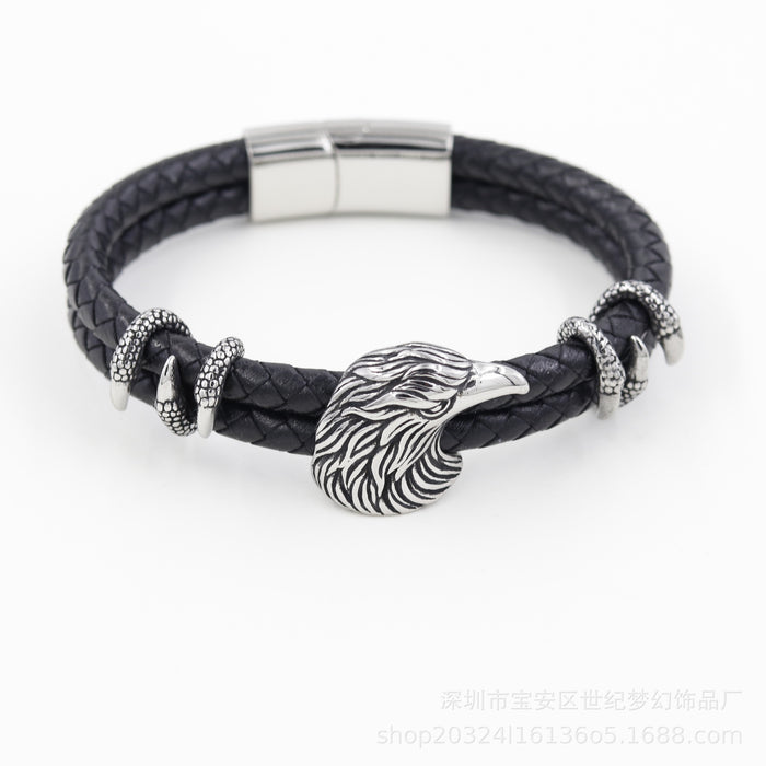 Wholesale Bracelet Stainless Steel Eagle Head Braided Leather Cord JDC-BT-SJMH004