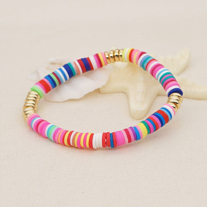 Wholesale Ethnic Style Stainless Steel Gold Plated Spacer Bracelet White Clay bead bracelet  JDC-BT-YuX001