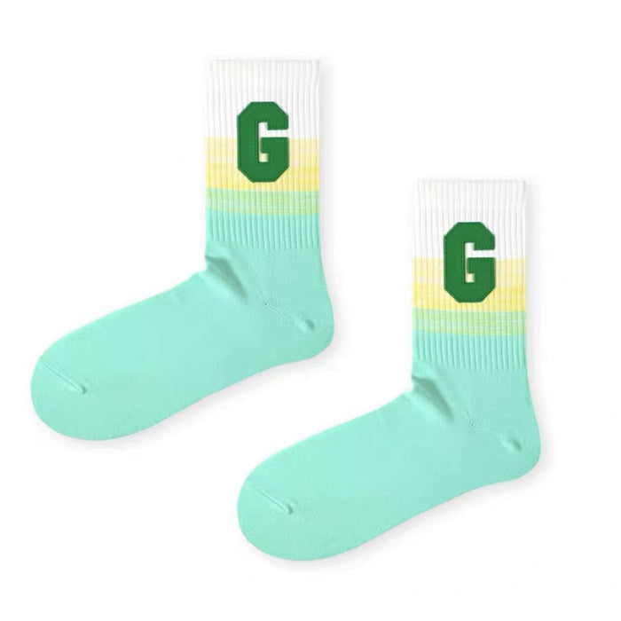 Wholesale mid tube socks gradient G letter sports socks JDC-SK-HuiLi006