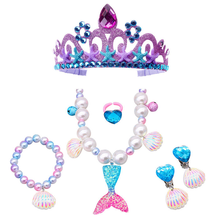 Wholesale Mermaid Resin Kids Headband Necklace Bracelet Ring Ear Clip Set MOQ≥10 JDC-RS-XuanQ001