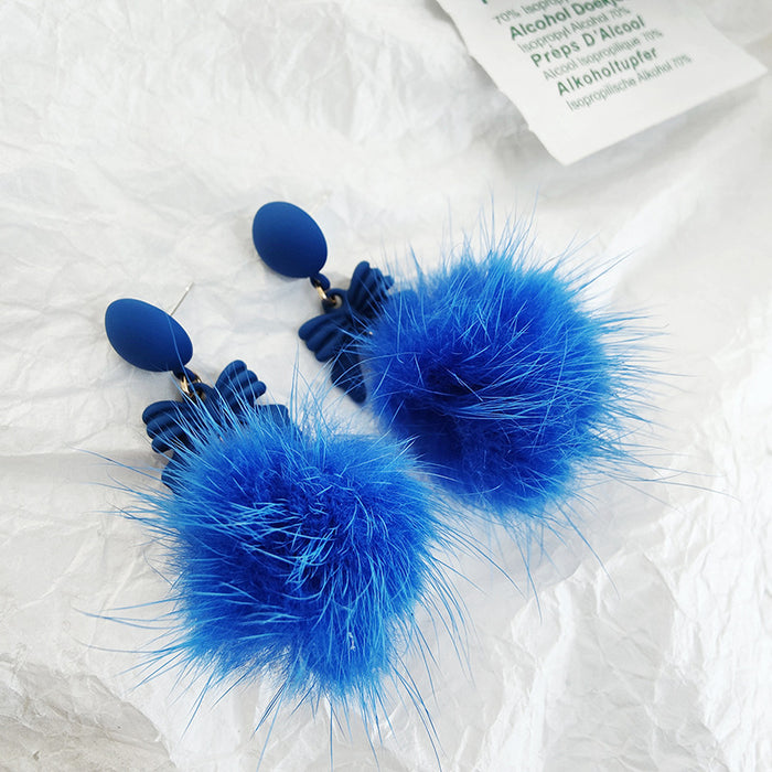 Wholesale Earrings Alloy Blue Plush Bow MOQ≥2 JDC-ES-Xinai006