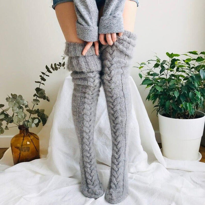 Calcetines de algodón al por mayor calcetines de lana de mohair tejidos sobre calcetines de rodilla JDC-SK-Qang004