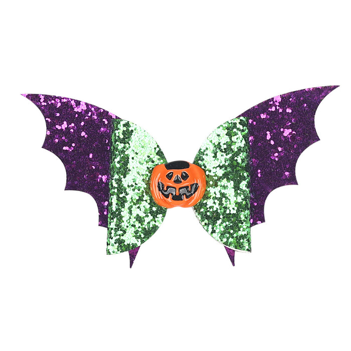 Wholesale Children's Hair Clip Halloween Bat Pumpkin Head Leather JDC-HC-QiuN004