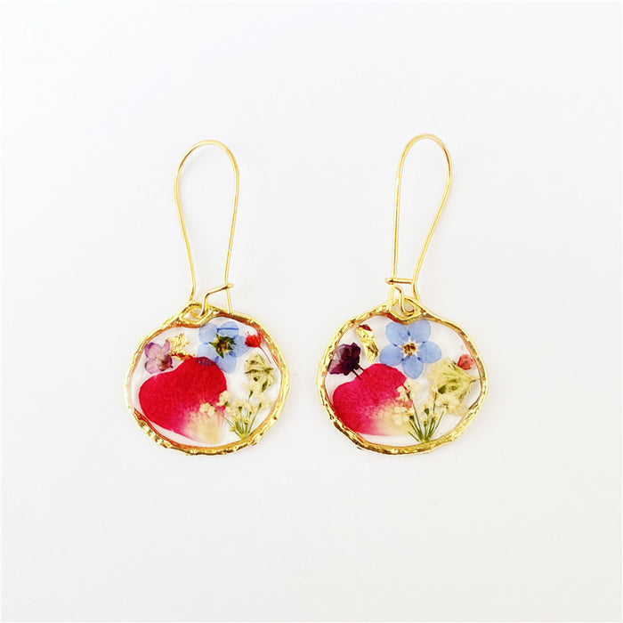 Wholesale irregular rose petals dried flower drop glue earrings  MOQ≥12 JDC-ES-byi002