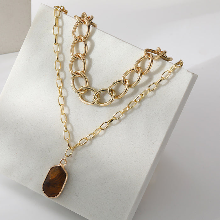 Wholesale Necklace Alloy Double Layer Brown Stones Sweater Chain MOQ≥2 JDC-NE-YiD051