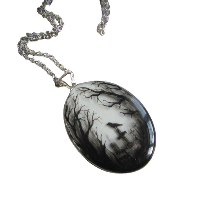 Wholesale Necklaces Alloy Gothic Raven Cross Glass JDC-NE-AnM001