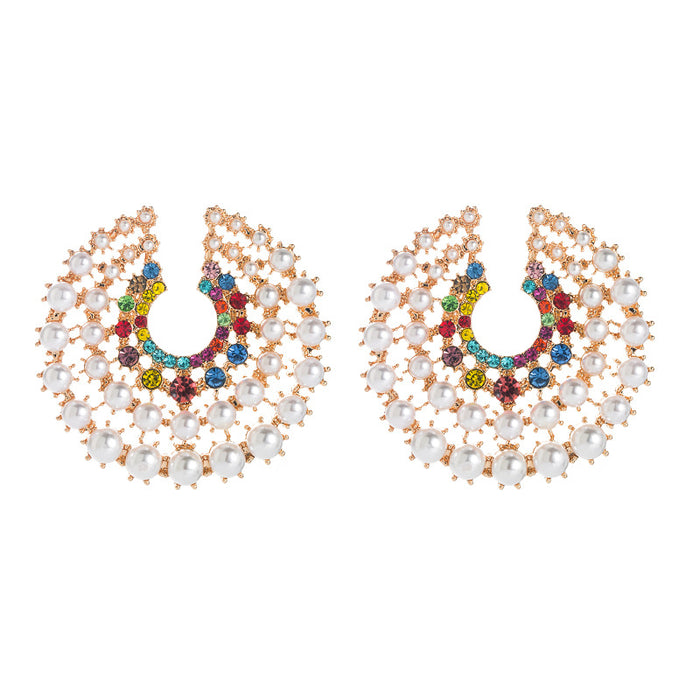 Wholesale alloy set colored diamond pearl earrings women JDC-ES-hemin038