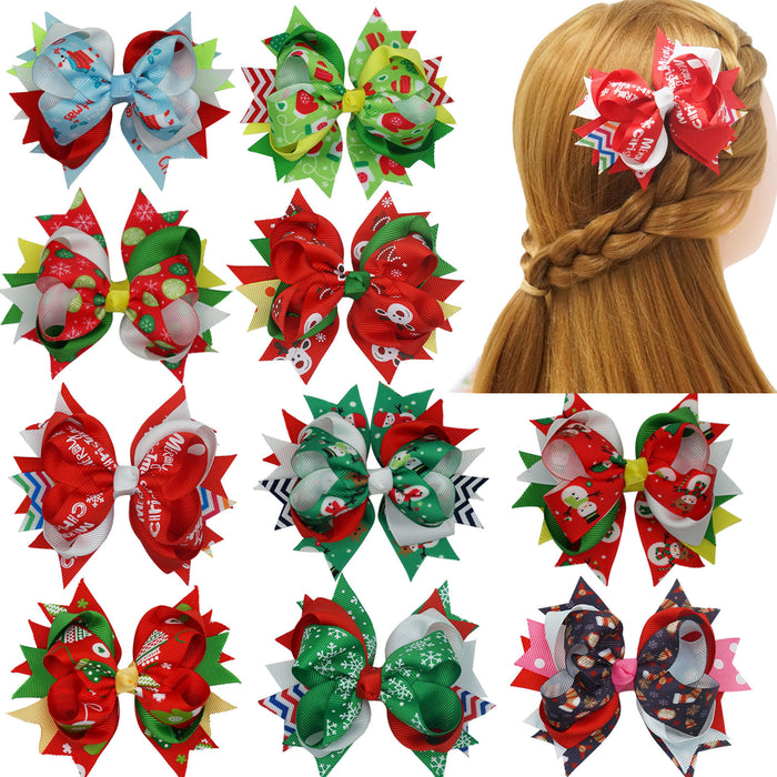 Clips de cabello al por mayor cinta de poliéster niña de navidad arco de dibujos animados moq≥5 jdc-hc-mnt002