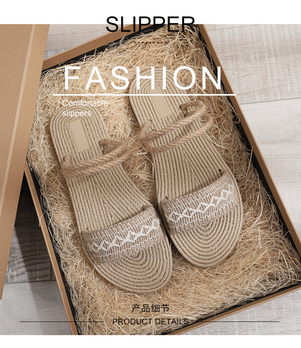 Wholesale Flat Shoes Faux Straw Outer Beach Sandals JDC-SD-JiaJ003