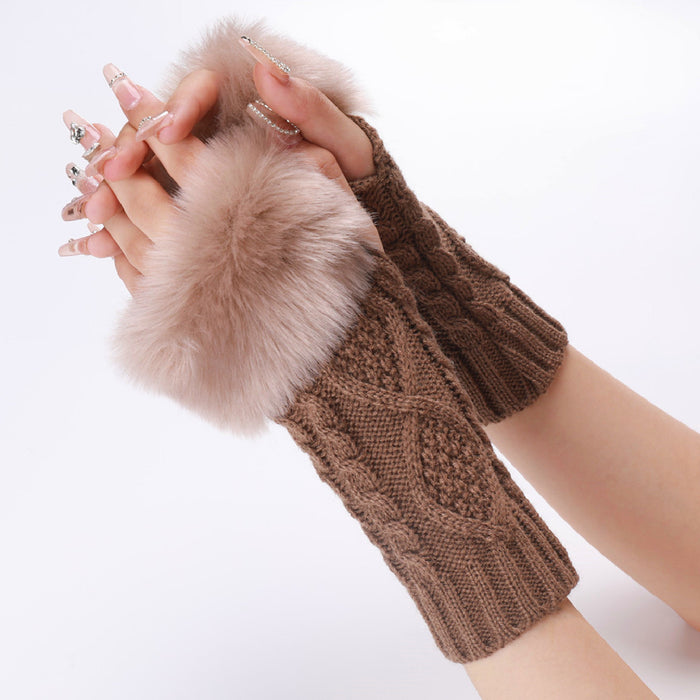 Wholesale Gloves Acrylic Short Fake Sleeves Plush Knit Warm Half Finger Fingerless Arm Cover MOQ≥2 JDC-GS-HonH003