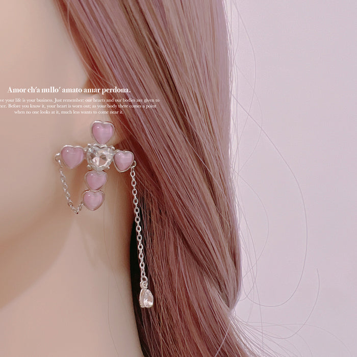 Pendientes de aleación de aguja de plata de corazón rosa rosa al por mayor JDC-ES-Qiant007