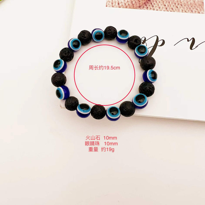 Wholesale blue eye volcanic stone loose bead elastic bracelet MOQ≥2  JDC-BT-QingH002