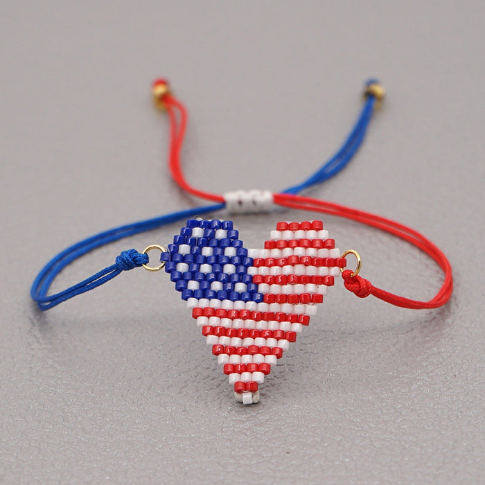 Wholesale 4th of July Independence Day American Flag Beaded Pure Hand Woven Bracelet JDC-BT-GBH093