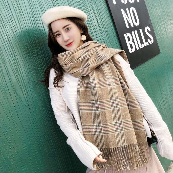Wholesale Scarf Polyester Plaid Warmth Thickened Prickly Fringe Shawl MOQ≥2 JDC-SF-Kamie004