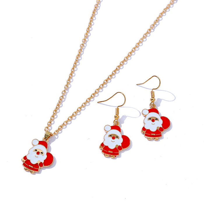 Wholesale Earrings Alloy Enamel Christmas Old Man Necklace Set MOQ≥2 JDC-ES-HaoBiao019