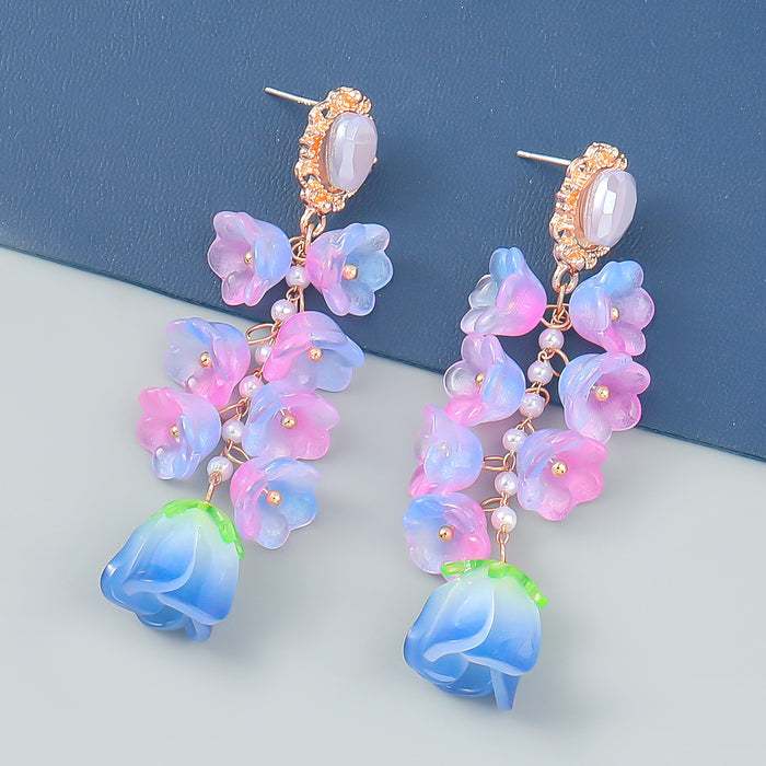 Wholesale Resin Gradient Color Lily of the Valley Alloy Earrings JDC-ES-JL1010