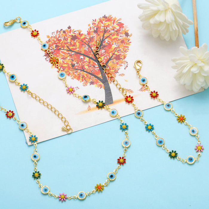 Wholesale Bracelet Copper Boho Glasses Colorful Flower Necklace Set JDC-BT-AS164