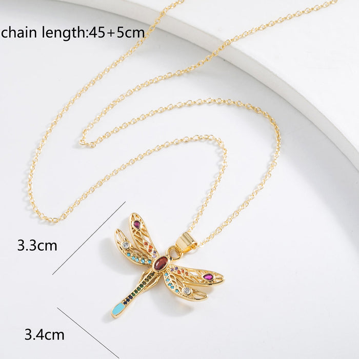 Wholesale Necklace Copper Gold Plated Zircon Elegant Dragonfly MOQ≥2 JDC-NE-AG162