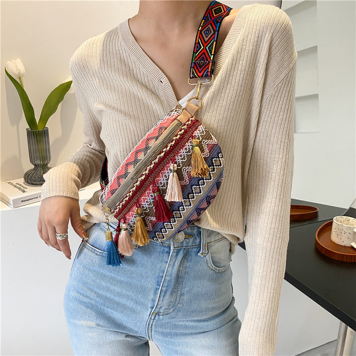 Wholesale Shoulder Bags Cotton Linen Chinese Style Fringe Waist Bag Crossbody JDC-SD-Minghao001