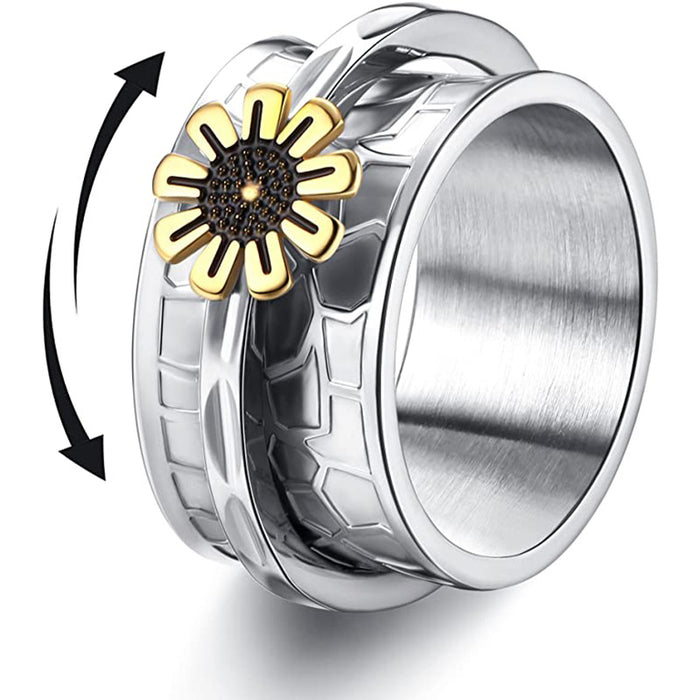 Wholesale Ring Titanium Steel Flower Carving Daisy Decompression Rotation MOQ≥2 JDC-RS-DLN005
