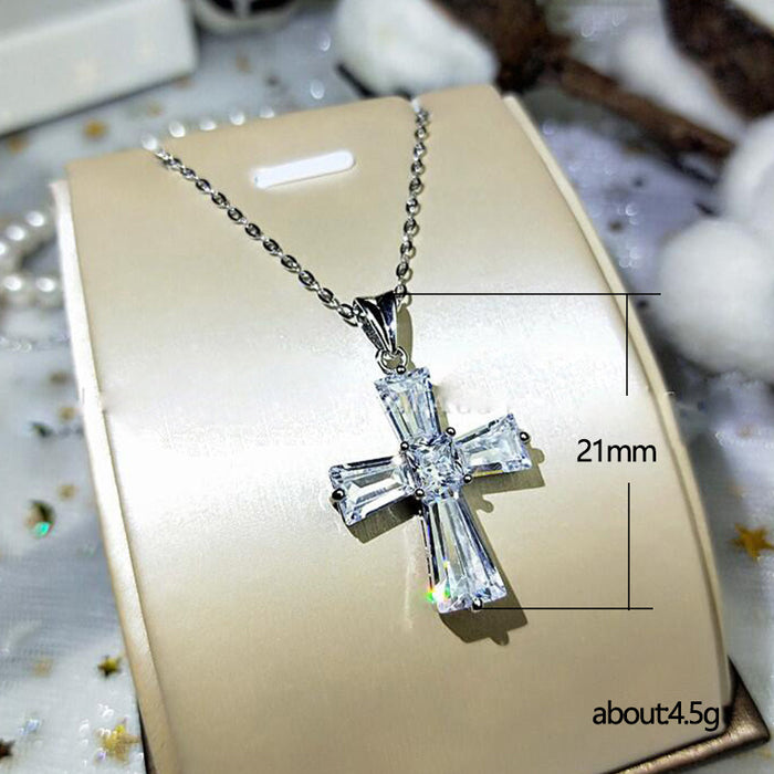 Wholesale Pendant Necklace Set with 3A Zircon Necklace Clear Cross Clavicle Chain JDC-NE-CaoS052