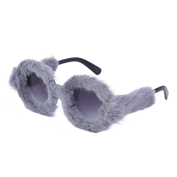 Wholesale PC Material Round Frame Plush All Inclusive Sunglasses for Women MOQ≥2 JDC-SG-PTJS008