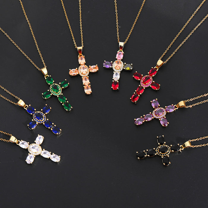 Wholesale Necklaces Copper Colored Zircon Cross JDC-NE-PREMXIH001
