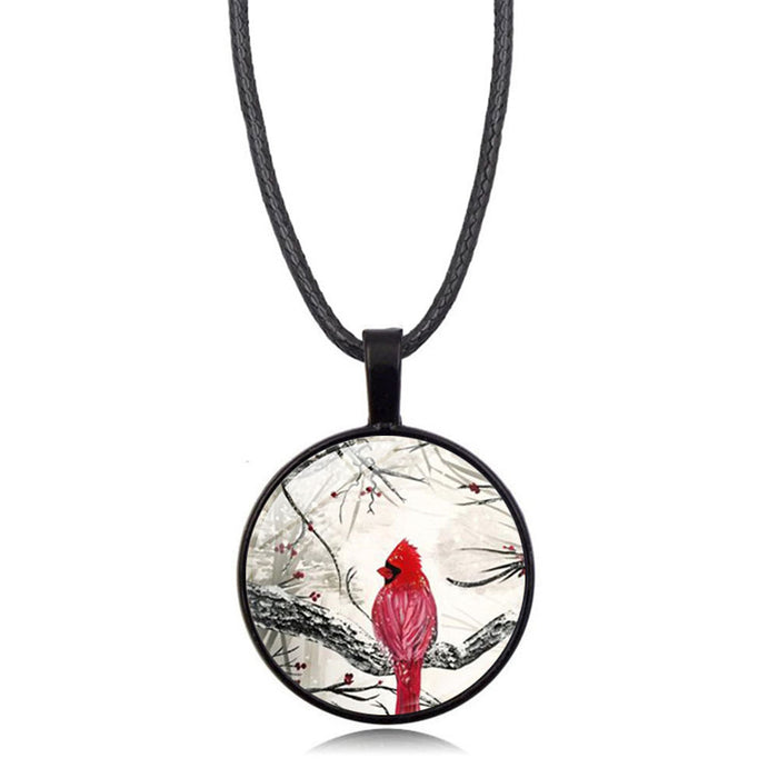 Wholesale Necklace Alloy Glass Piece Red Bird Time Stone Pendant Sweater Chain JDC-NE-HengX007