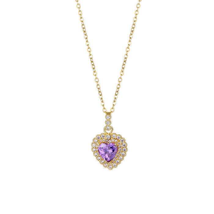 Wholesale Necklace Stainless Steel Amethyst Heart Shaped Copper Set with Zircon JDC-NE-QR006