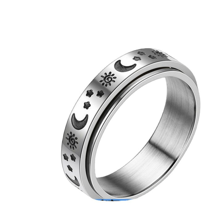 Wholesale Rotating Stainless Steel Titanium Steel Sun Moon Star Couple Ring JDC-RS-Dingc020