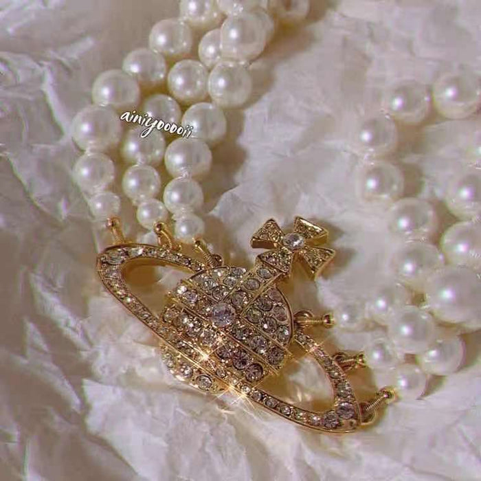 Wholesale Saturn Diamond Pearl Necklace Multilayer Light Luxury Bracelet JDC-NE-HanY002
