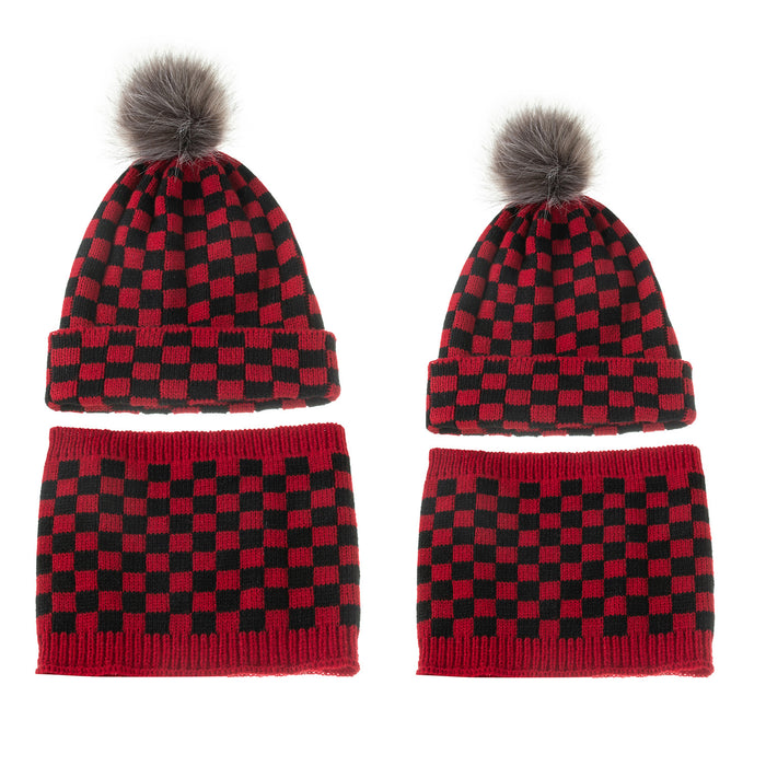 Wholesale Hat Acrylic Plaid Warm Parent-Child Knitted Hat MOQ≥2 JDC-FH-MY014