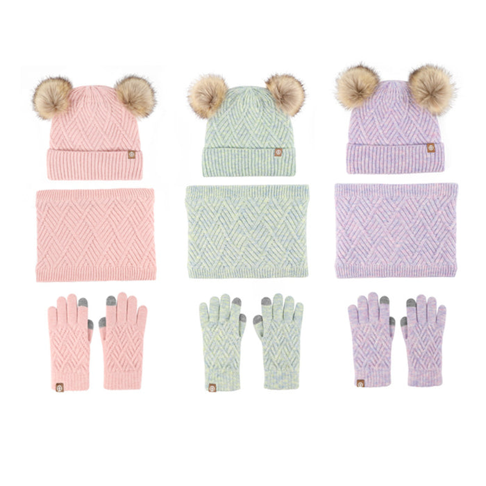 Wholesale Hat Acrylic Kids Winter Wool Warm Knitted Scarf Gloves 3pcs Set JDC-FH-HongX002