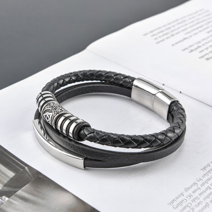 Wholesale New Men's Jewelry Stainless Steel Leather Rope Braided Bracelet JDC-BT-YiS004