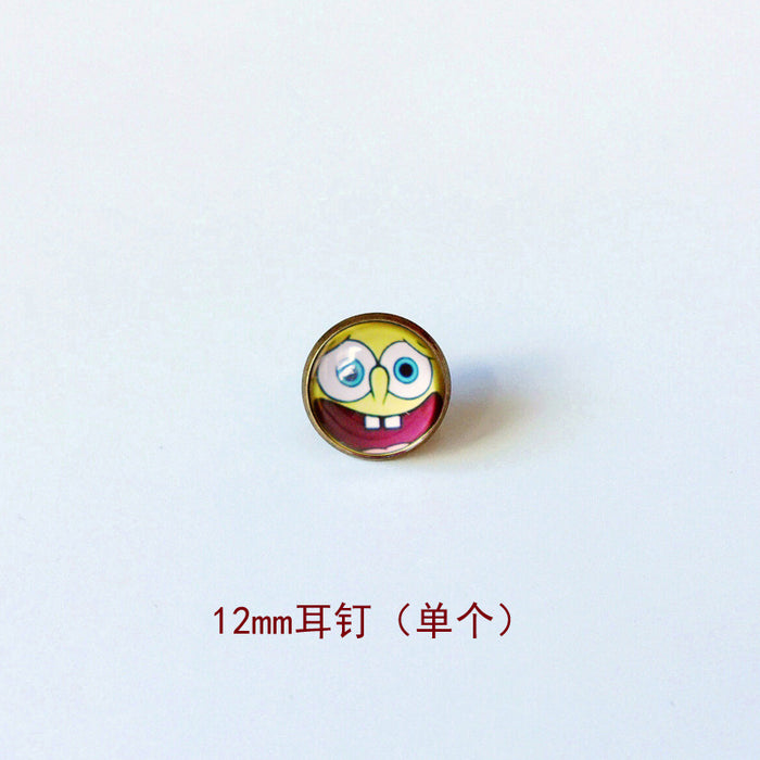 Wholesale Cartoon 12mm Metal Copper Glass Gemstone Single Stud Earrings (M) MOQ≥4 JDC-ES-Lexx005