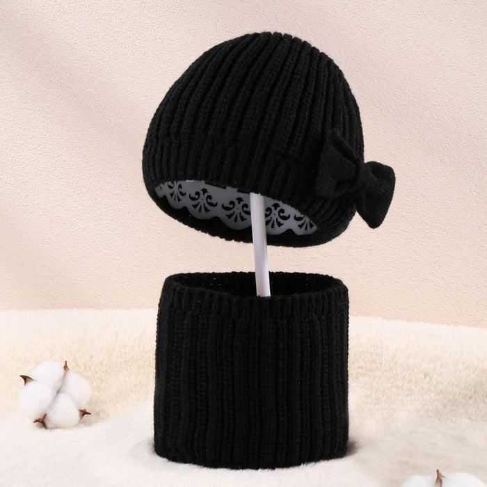 Wholesale Hat Acrylic Cute Bow Warm Children's Scarf 2-piece Set MOQ≥2 JDC-FH-MY013