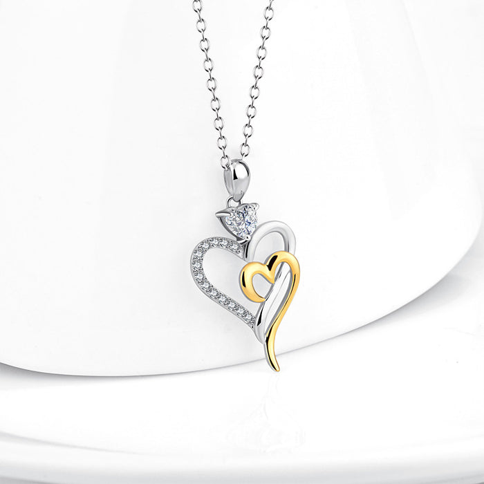 Wholesale Alloy Two Tone Gold Plated Double Heart Necklace JDC-NE-XunO027