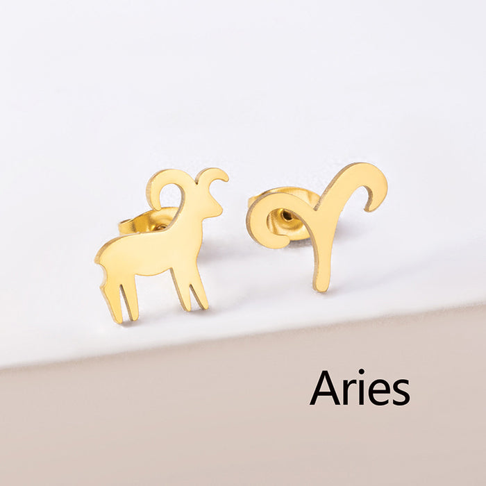 Wholesale 12 Constellation Stainless Steel Earrings MOQ≥2 JDC-ES-Fangt020
