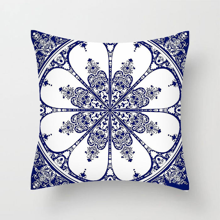Wholesale Geometric Print Abstract Blue and White Porcelain Peach Skin Pillowcase MOQ≥2 JDC-PW-Xiangren002